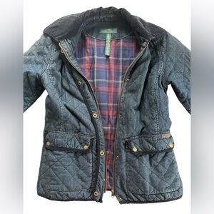 Ralph Lauren Vintage Lauren Jeans Blue Quilted Denim Plaid Lined Barn Jacket